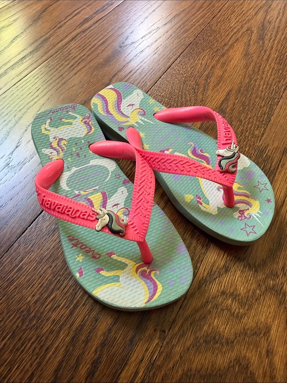 Havaianas Kids Unicorn Flip Flops - Pink Straps, Mint Footbed